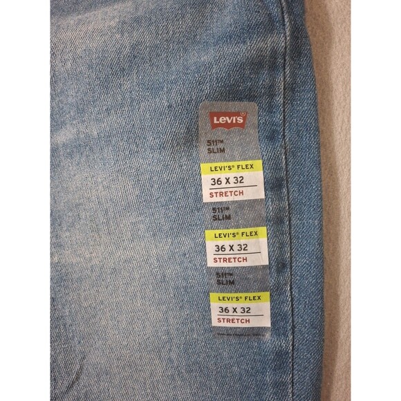 Levi's 511 Jeans Slim 36x232 Blue Performance Stretch Medium Wash Whiskering NWT - Picture 2 of 10